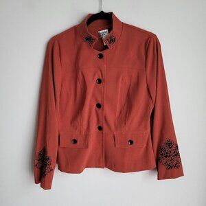 Dorby Brick Orange Embroidered Standing Collar Vintage Blazer Jacket